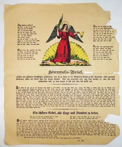 Himmelsbrief 2 Stück um 1870 koloriert Engel Schutzbrief