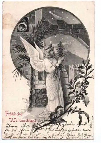 Litho Ak Weihnachtsengel Fröhliche Weihnachten 1902 Sauerlach