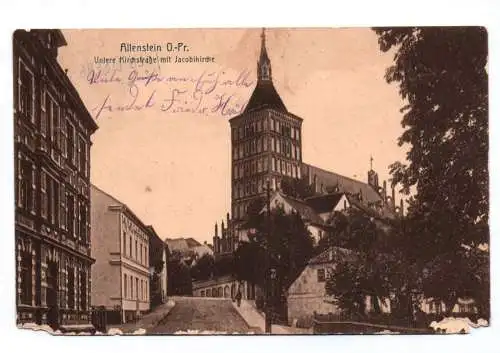 Ak Allenstein Ostpreußen Untere Kirchstraße mit Jacobikirche 1915 Feldpost