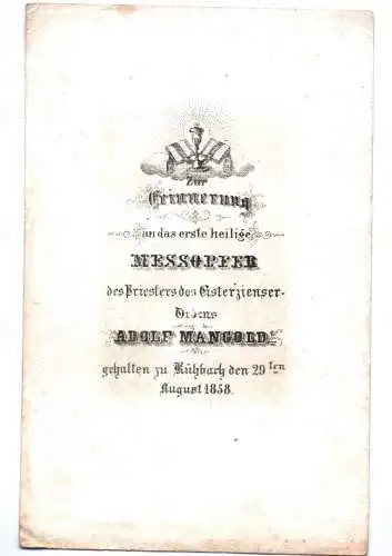 Andachtsbild Stahlstich Mayer Nürnberg Messopfer Esterzienser Orden Rühbach 1858