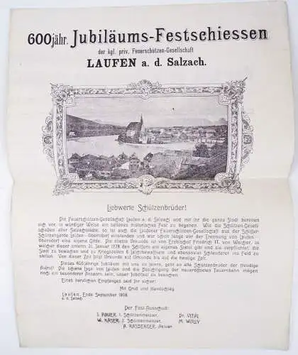 Laufen a d Salzach Feuerschützengesellschaft Plakat 1906 Fotos Papiere Nachlass