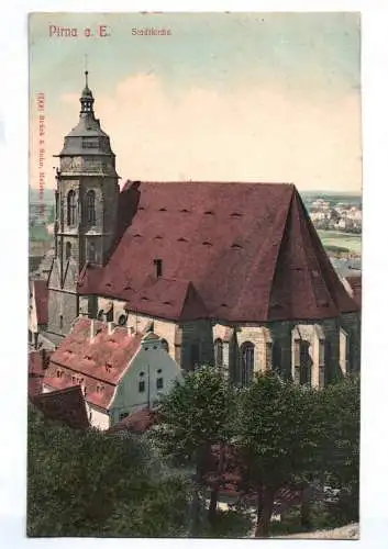 Litho Ak Pirna Stadtkirche koloriert um 1910