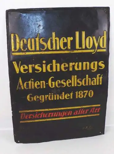 Altes Blechschild Deutscher Lloyd Versicherung AG um 1930 Reklame Sammler