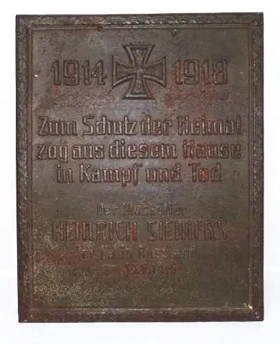 Altes Schild 1 Wk Eisernes Kreuz Zum Schutz der Heimat Krieg Tod Musketier WW1