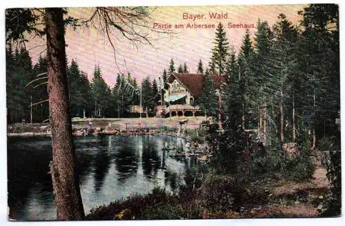 Ak Bayerischer Wald Partie am Arbersee mit Seehaus Stempel
