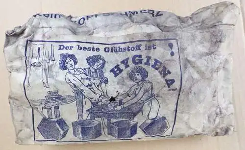 Alte Bügeleisen Kohle Glühstoff Hygiena OVP für Kohlenbügeleisen 1910 er Reklame