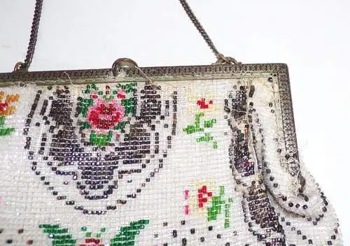 Alte Handtasche Strassperlen Abendtasche Rosen Vintage 1910 er  
