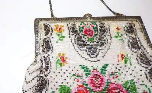 Alte Handtasche Strassperlen Abendtasche Rosen Vintage 1910 er  