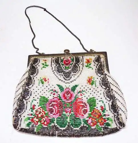 Alte Handtasche Strassperlen Abendtasche Rosen Vintage 1910 er  