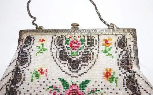 Alte Handtasche Strassperlen Abendtasche Rosen Vintage 1910 er  