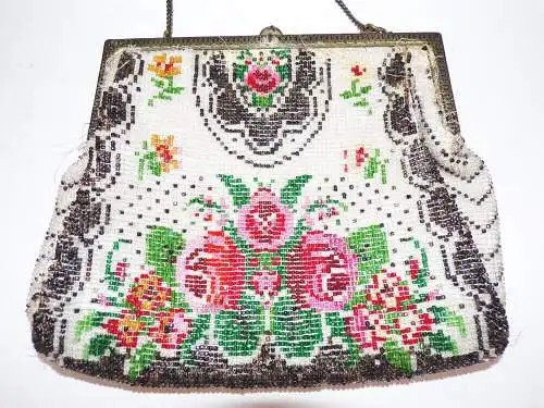 Alte Handtasche Strassperlen Abendtasche Rosen Vintage 1910 er  