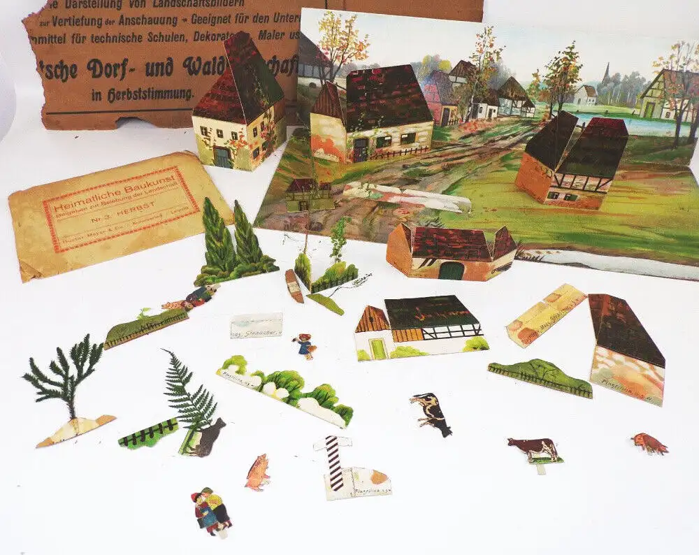 Altes Diorama Heimatliche Baukunst Gustav Meyer Leipzig um 1910 Lehrmittel 1