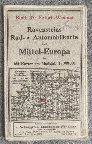 Ravenstein Automobilkarte Blatt 87 Erfurt Weimar 1:300000 Leinen Karte