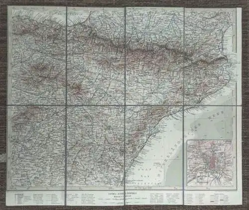 Alte Leinen Landkarte Nordostspanien Karte Spanien Gotha Justus Perthes 1:500000