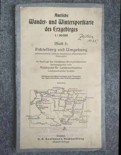 Amtliche Wander und Wintersportkarte Erzgebirge 1:30000 Leinen Landkarte 1935