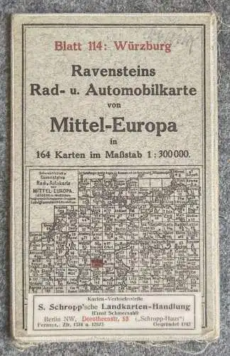 Landkarte Blatt 114 Würzburg Rad Automobilkarte Mittel Europa 1:300000 Leinen