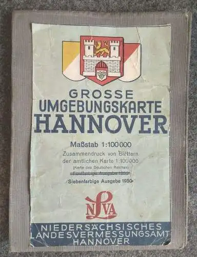 Grosse Umgebungskarte Hannover 1:100000 Leinen Landkarte 1950