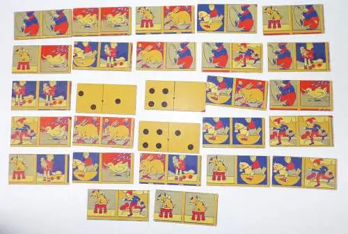 Altes Domino Spiel Tiere Legespiel Pappkärtchen 1950 er 