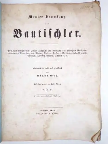 Muster Sammlung für Bautischler 1843 Eduard Krug Zweites Heft Tischler