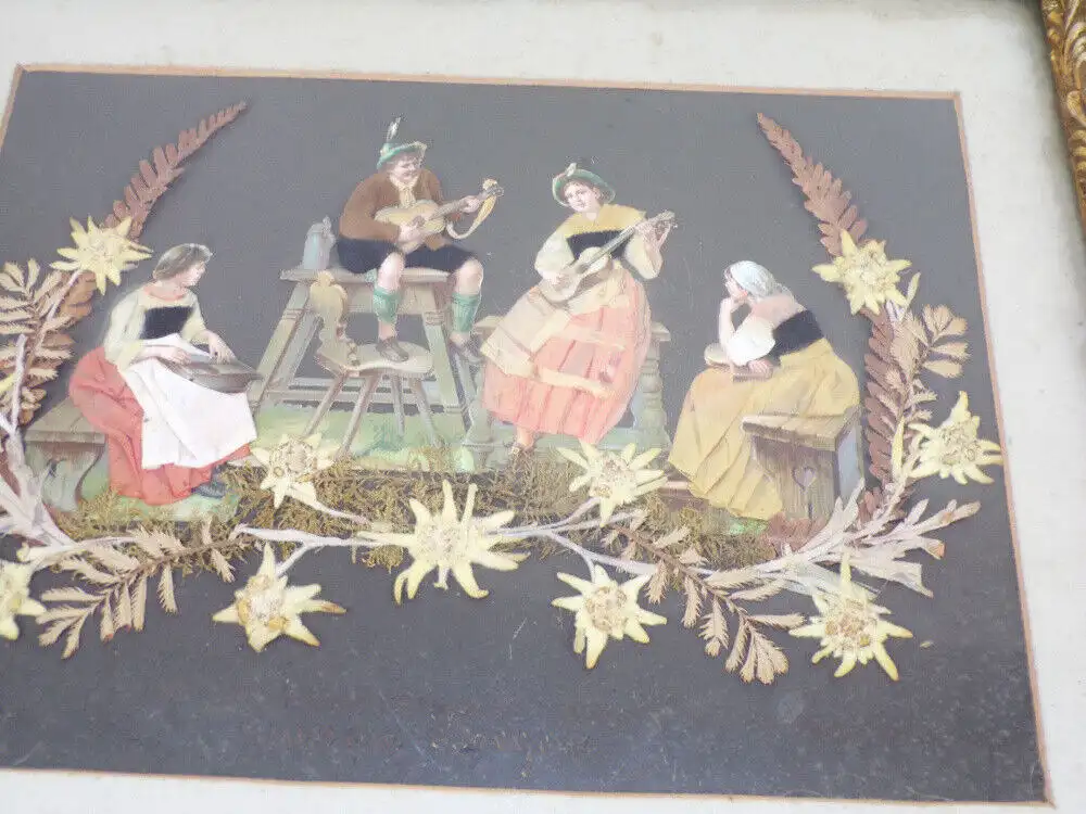Alte Collage Oblaten getrocknete Blumen um 1900 Grünberg Schlesien Bilderrahmen 2