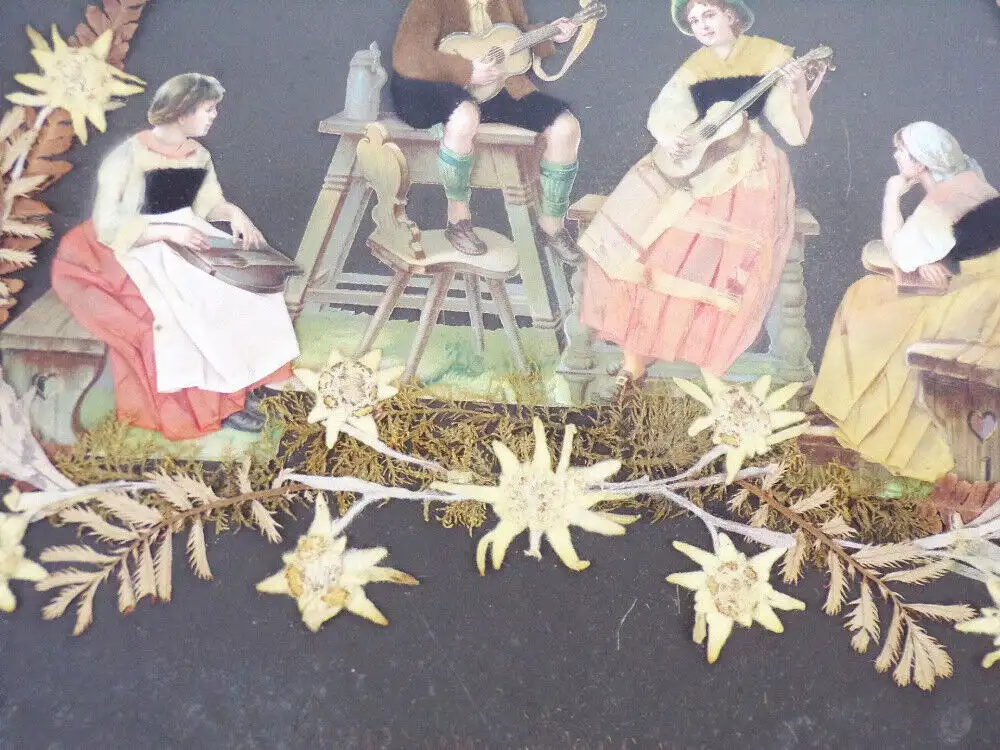 Alte Collage Oblaten getrocknete Blumen um 1900 Grünberg Schlesien Bilderrahmen 3