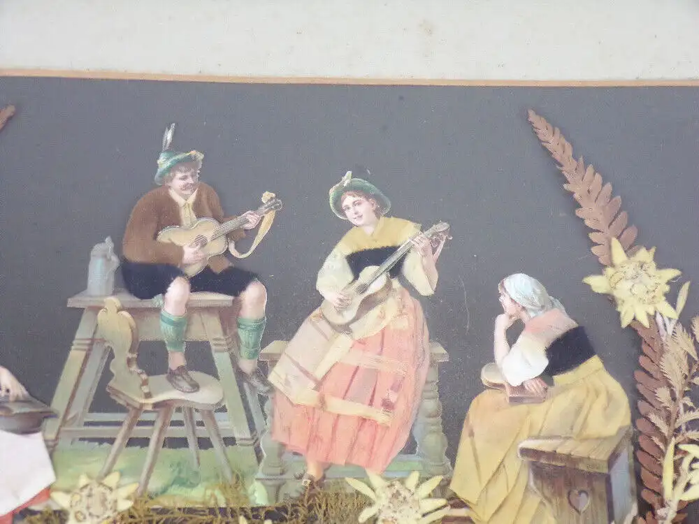 Alte Collage Oblaten getrocknete Blumen um 1900 Grünberg Schlesien Bilderrahmen 4