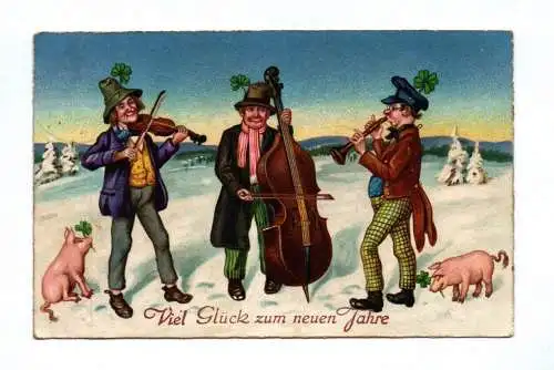 Ak Viel Glück zum neuen Jahre Musikanten 1936 Winter