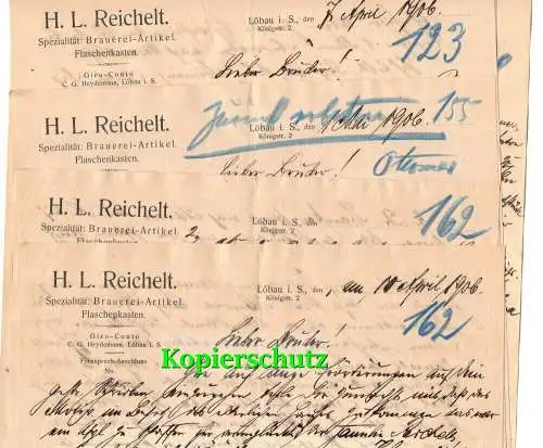 Konvolut 19  St. Briefkopf Reichelt Brauerei Artikel Löbau 1906 !