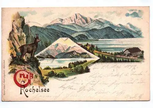 Litho Ak Gruss vom Kochelsee 1899