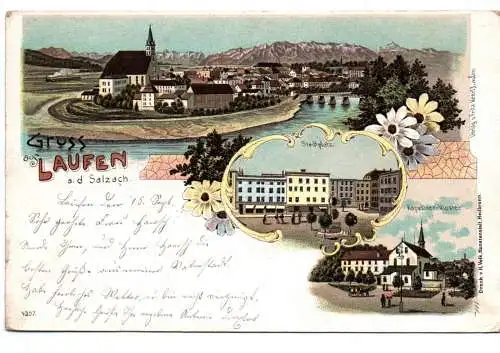 Litho Ak Gruss aus Laufen a d Salzach 1900