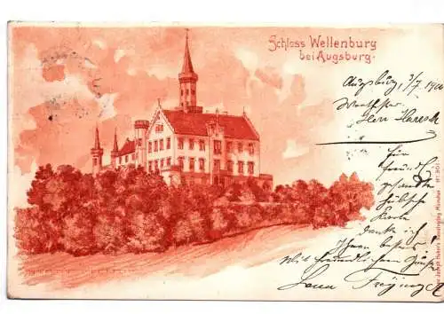 Litho Ak Schloss Wellenburg bei Augsburg 1900