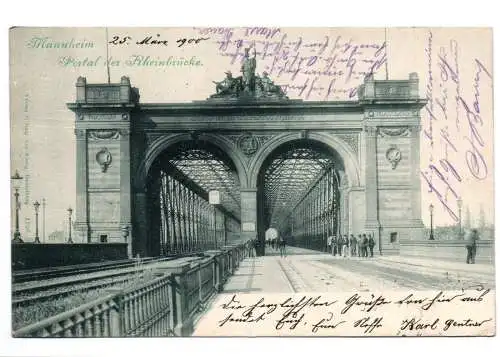 Litho Ak Mannheim Portal der Rheinbrücke