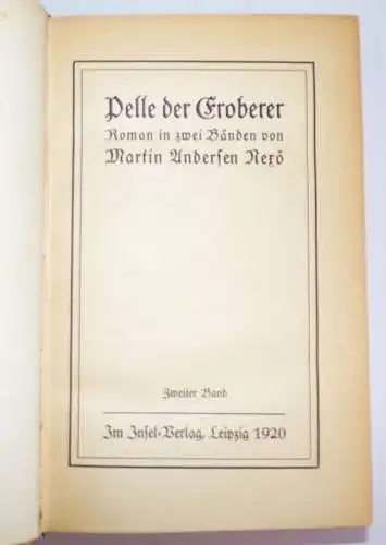 Pelle der Eroberer 2 Bände Martin Andersen Nexö Insel Verlag 1920 Einband