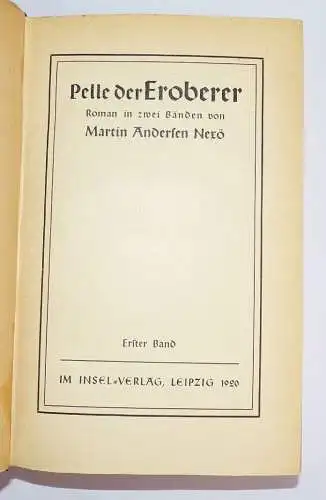 Pelle der Eroberer 2 Bände Martin Andersen Nexö Insel Verlag 1920 Einband