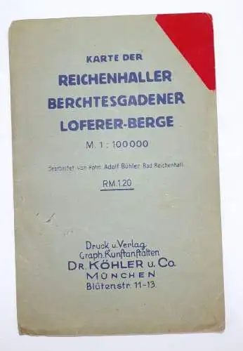 Karte der Reichenhaller Berchtesgaden Loferer Berge 1930 er Landkarte