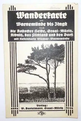 Wanderkarte von Warnemünde bis Zingst 1930 er Landkarte map