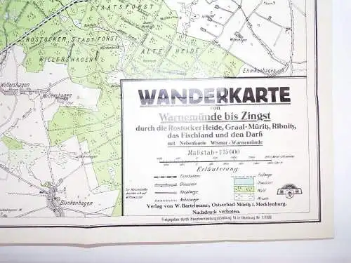 Wanderkarte von Warnemünde bis Zingst 1930 er Landkarte map