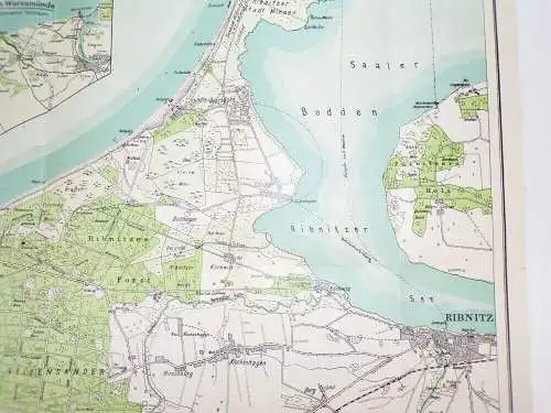 Wanderkarte von Warnemünde bis Zingst 1930 er Landkarte map