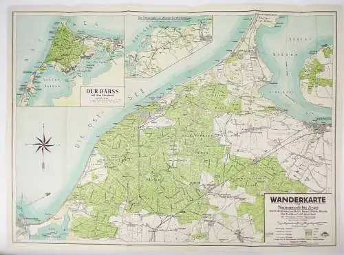 Wanderkarte von Warnemünde bis Zingst 1930 er Landkarte map