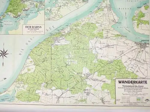 Wanderkarte von Warnemünde bis Zingst 1930 er Landkarte map