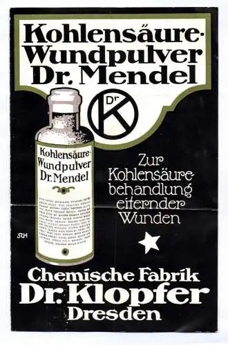 Reklame Prospekt Kohlensäure Wundpulver Dr Mendel Dresden Medizin 1930 er