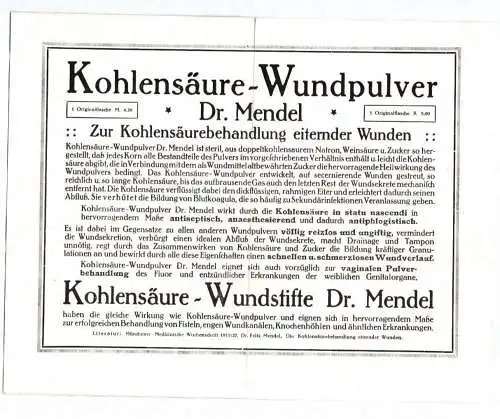 Reklame Prospekt Kohlensäure Wundpulver Dr Mendel Dresden Medizin 1930 er