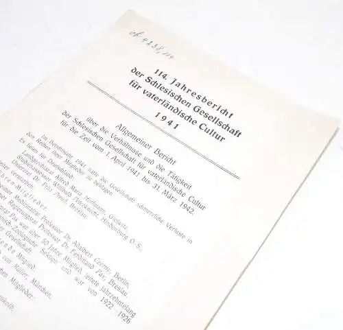 Schlesische Gesellschaft für vaterländische Cultur 1922 bis 1941 