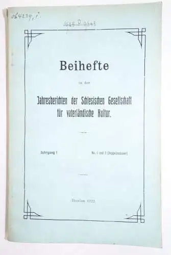 Schlesische Gesellschaft für vaterländische Cultur 1922 bis 1941