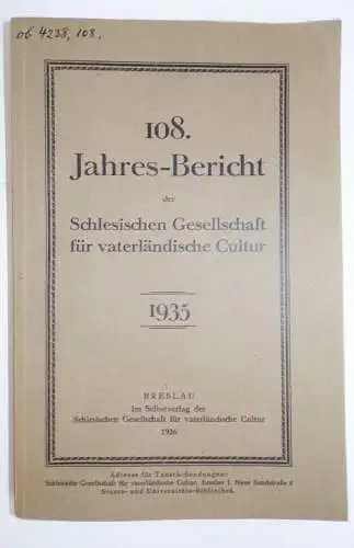 Schlesische Gesellschaft für vaterländische Cultur 1922 bis 1941