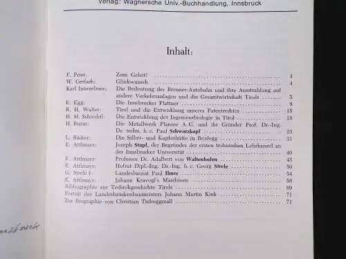 Beiträge zur Technikgeschichte Tirols Heft 1 und 2 Innsbruck 1970