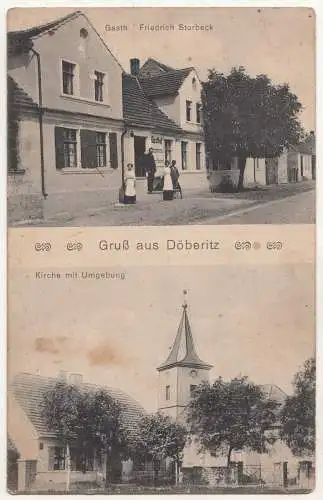 Ak Gruß aus Döberitz Gasthof Friedrich Storbeck Kirche Bahnpost 1916 !  (A2586