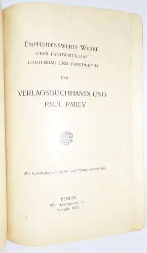 Paul Parey Empfehlenswerte Werke Landwirtschaft Gartenbau Forstwesen 1900