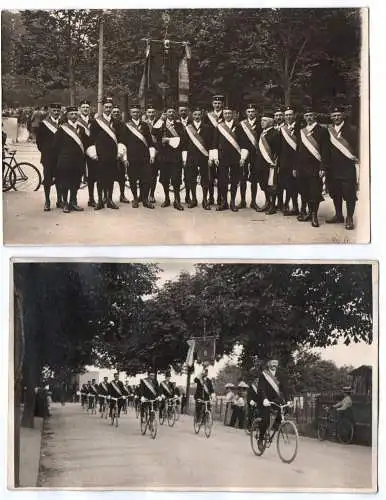 2 x Foto Ak Radfahrer Verein Ausfahrt Fahrrad Oberlausitz Dresden um 1920