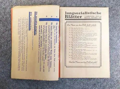 Jung sozialistische Blätter Oktober 1928 Heft 10 mit Beilage 7 Jahrgang